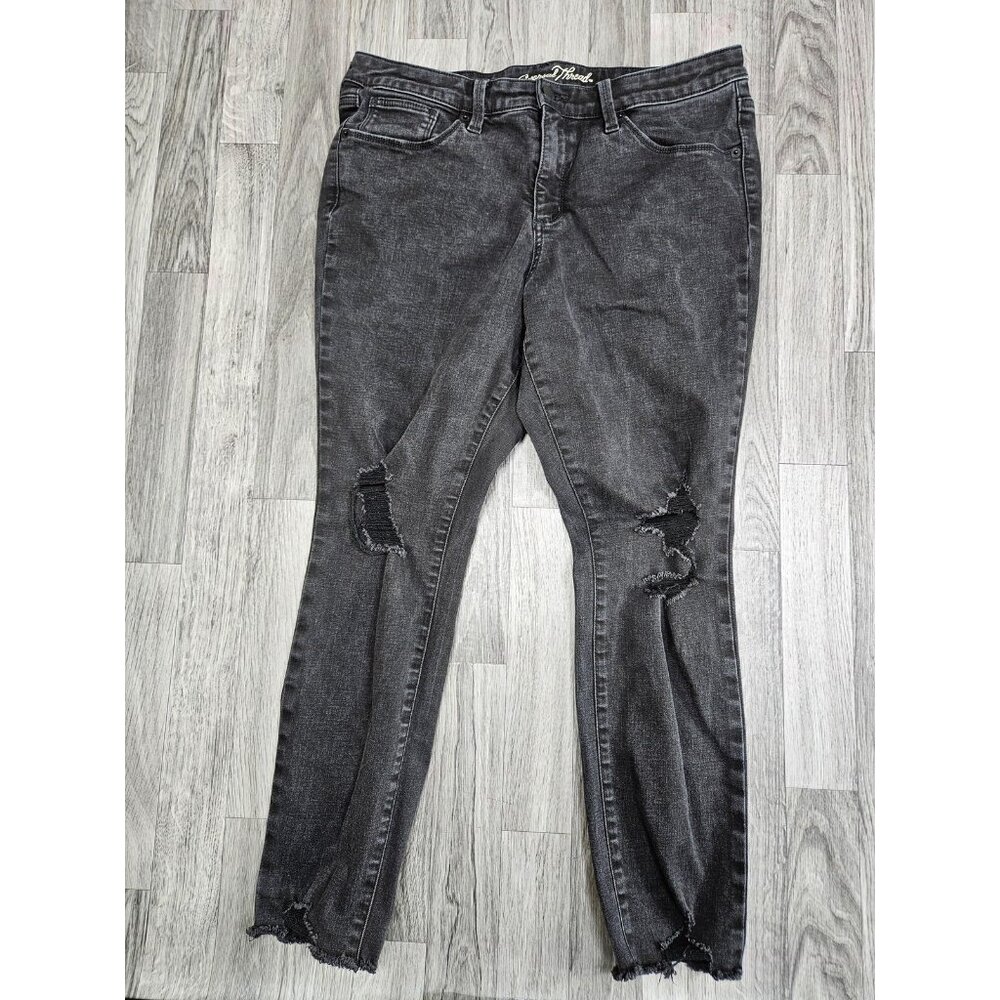 (3/$35) Universal Thread Jeans Womens 12/31‎ S Black Mid Rise Skinny Distressed